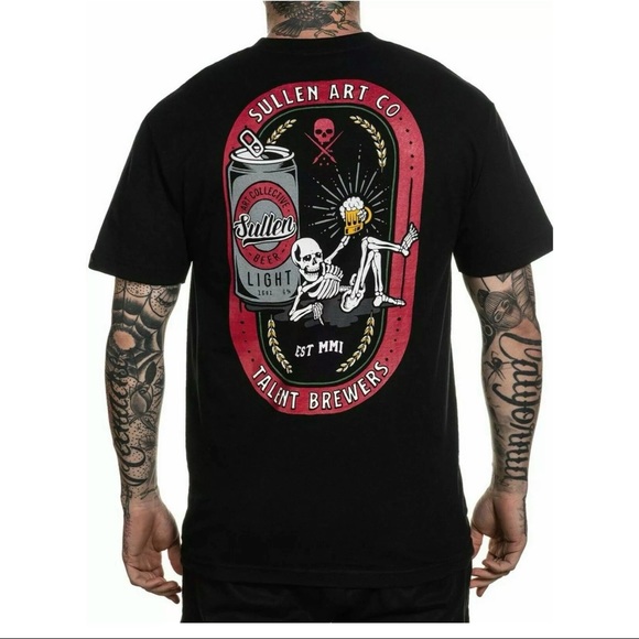 Sullen Men's NAMSING BADGE T-Shirt - Jet Black, 100% Cotton, Tattoo Skull Design